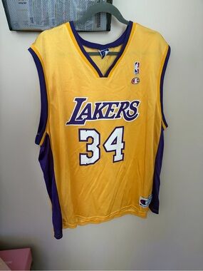 Champion Lakers Gold & Purple #34 Basketball Jersey O’Neil vintage 90s